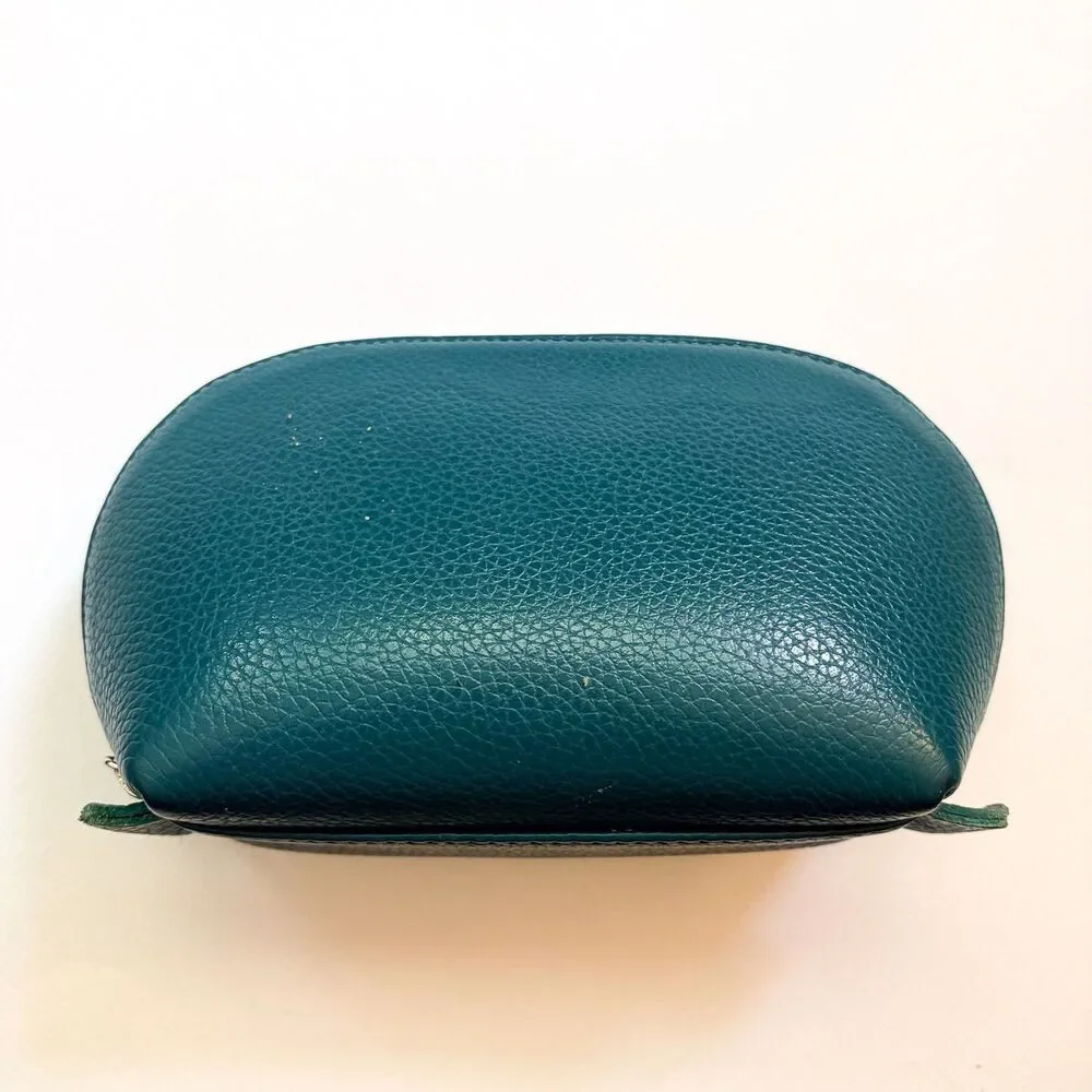 Cuyana Teal Pebbled Leather Travel Cosmetic Zippered Case Toiletry Bag READ